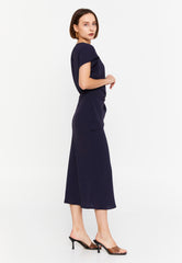 DD8026 Navy blue cinched blue dress