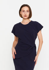 DD8026 Navy blue cinched blue dress