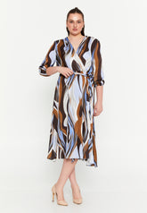 DD8032 Blue & Brown Swirl A-line Dress