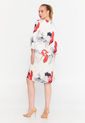 DD8029 Coral Beige Floral Knee Length Dress