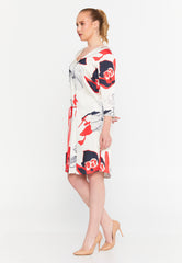 DD8029 Coral Beige Floral Knee Length Dress