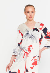 DD8029 Coral Beige Floral Knee Length Dress