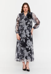 DD8018 Black and White Floral Chiffon