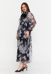 DD8018 Black and White Floral Chiffon