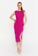 DD8030 Fuchsia Gold Detail Waist Midi
