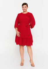 GG3040 Red Frill Chiffon Dress