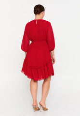 GG3040 Red Frill Chiffon Dress