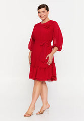 GG3040 Red Frill Chiffon Dress