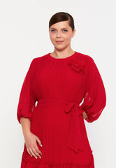 GG3040 Red Frill Chiffon Dress