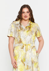 DD8036 Yellow Print Button Down Midi