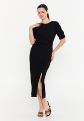 DD8012 Black Straight Cut Office Midi