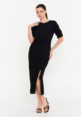 DD8012 Black Straight Cut Office Midi