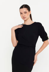 DD8012 Black Straight Cut Office Midi