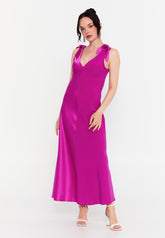 DD8035 Fuchsia Satin Maxi Dress