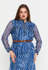 DD8037 Blue Print Button Down Dress