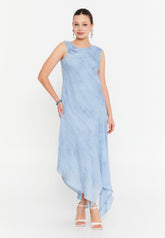 DD8020 Blue Chiffon Asymmetrical Maxi