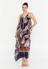 DD8005 Navy Print Chiffon Maxi