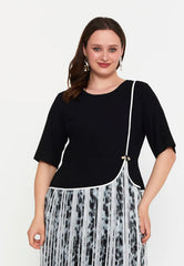 GG3035 Black Contrast Pleated Midi