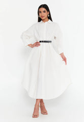 GG3028 White Maxi Shirt Dress