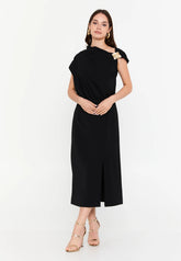GG3023 Black Off Shoulder Gold Midi