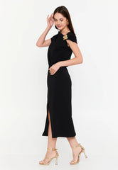 GG3023 Black Off Shoulder Gold Midi