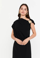 GG3023 Black Off Shoulder Gold Midi