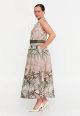 GG3043 Palm Print Maxi Dress