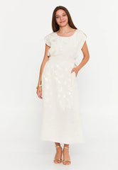 GG3019 White Metallic Print Dress