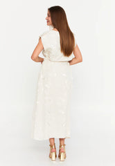 GG3019 White Metallic Print Dress