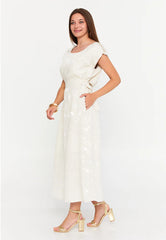 GG3019 White Metallic Print Dress