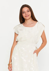 GG3019 White Metallic Print Dress
