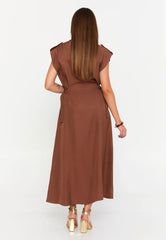 GG3046 Coffee Button Down Midi Dress