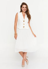 GG3020 White Gold Detail Pleated Midi