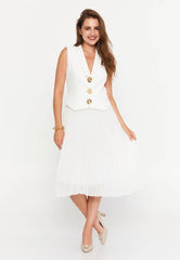 GG3020 White Gold Detail Pleated Midi