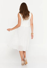 GG3020 White Gold Detail Pleated Midi