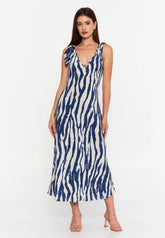 GG3003 Navy Beige Zebra Midi Dress