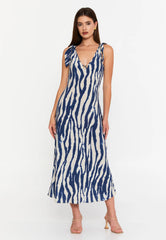GG3003 Navy Beige Zebra Midi Dress