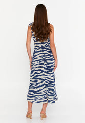 GG3003 Navy Beige Zebra Midi Dress
