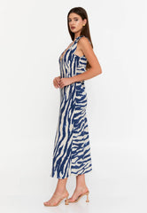 GG3003 Navy Beige Zebra Midi Dress