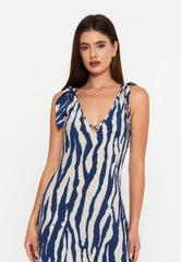 GG3003 Navy Beige Zebra Midi Dress