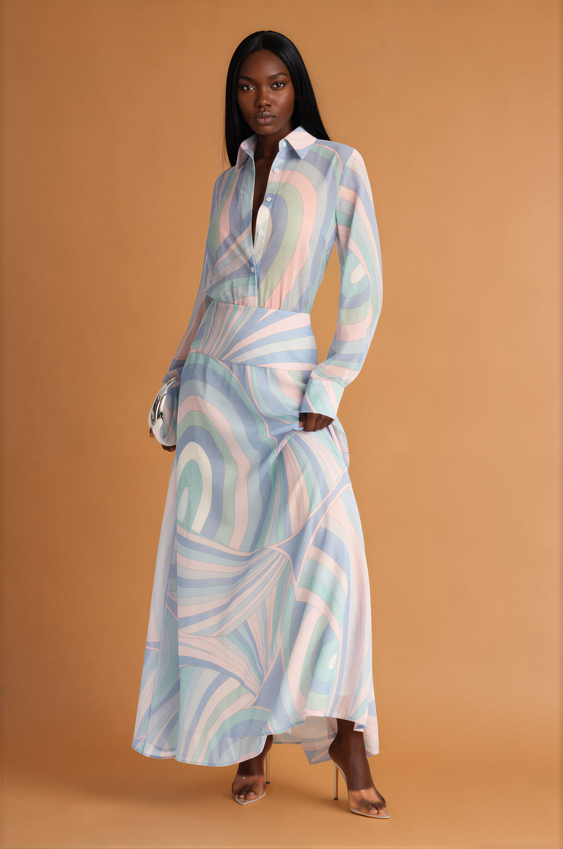 H2032 Blue Swirl Maxi Dress