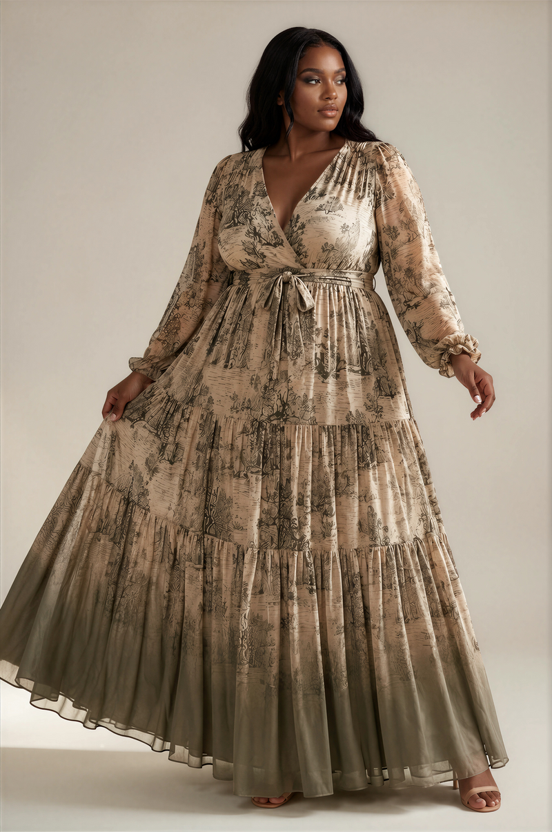 H3110 Olive Long Sleeve Maxi Dress