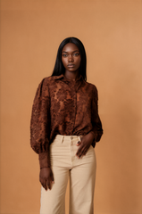 H1017 Brown Embroidered Top