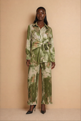 GG2078 Green Print Pleated Pants