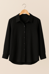 GG1055 Black Casual Button Up Blouse