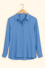 GG1053 Blue Casual Button Up Blouse