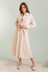 GG1091 Beige Lace Midi Dress