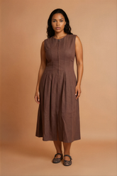 GG2154 Brown Zip Midi Dress