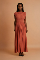 GG2156 Copper Pleated Maxi Dress