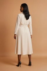 GG2157 Beige Midi Office Dress